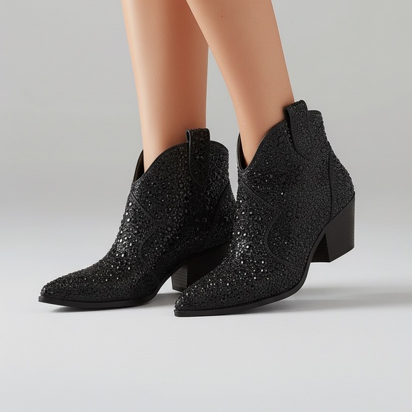 Jessica Simpson Shoes - Jessica‎ Simpson New Black Bling Rhinestone Western Ankle Booties Size 9
